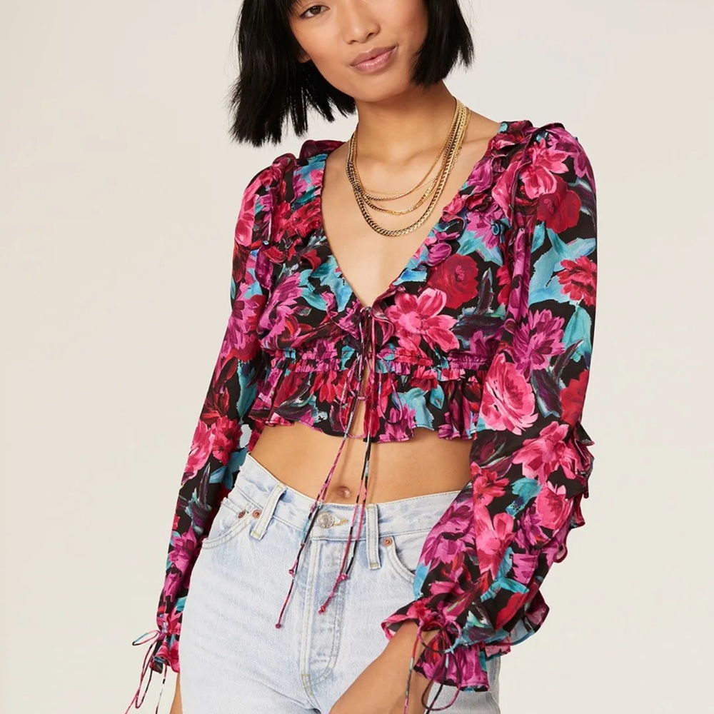 Floral V-Neck Ruffle Top - Multicolor